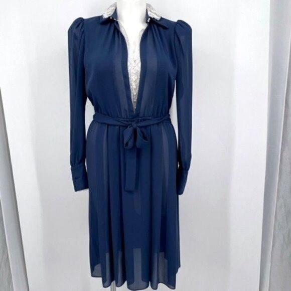 Vintage Benee by Lori Ann Vintage dress MFG Canada blue long sleeve Large BoxD - Picture 6 of 6